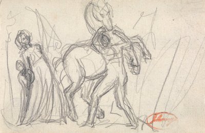 Unidentified Subject - Woman, Child, Man and Horse by George Romney